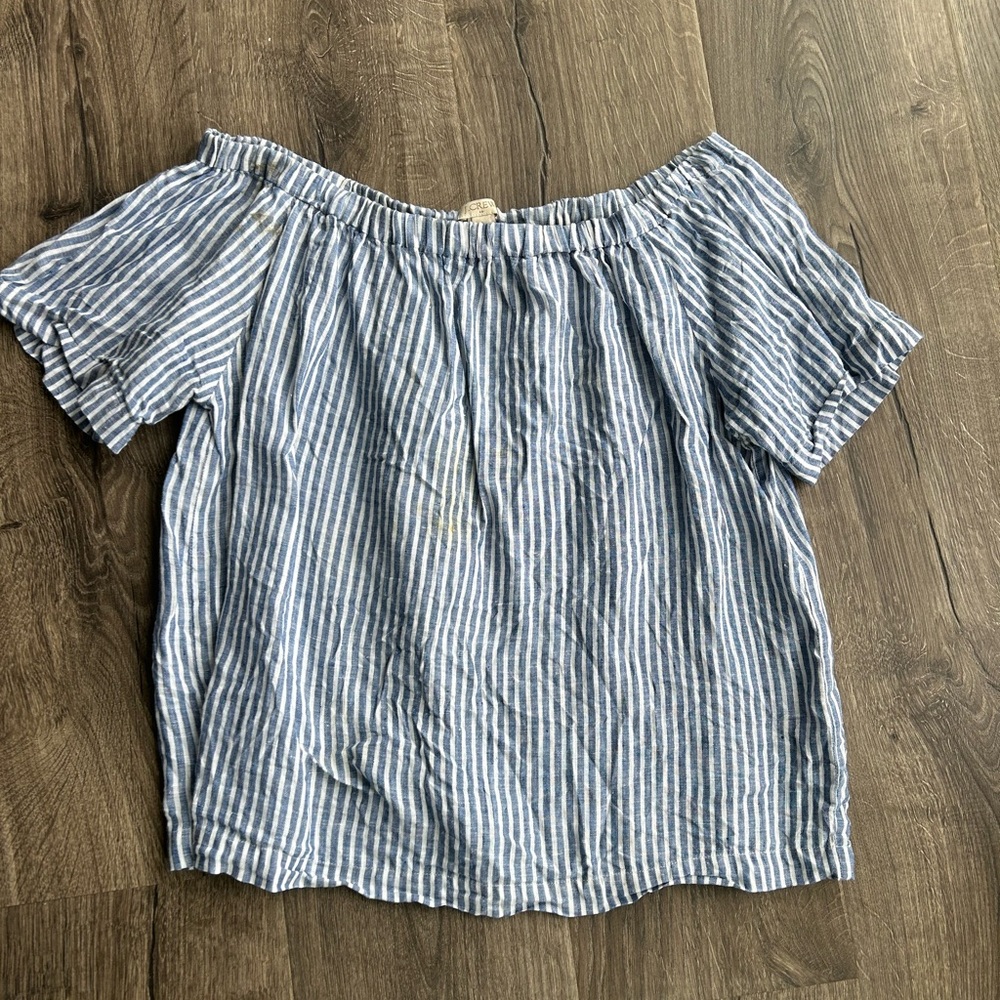 2/$30 J. Crew Striped Off-Shoulder Top blue white small